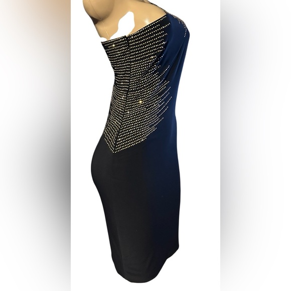 Cache Black One-Shoulder Size 6 Asymmetrical Pattern Rhinestone Embellishments - Picture 6 of 14